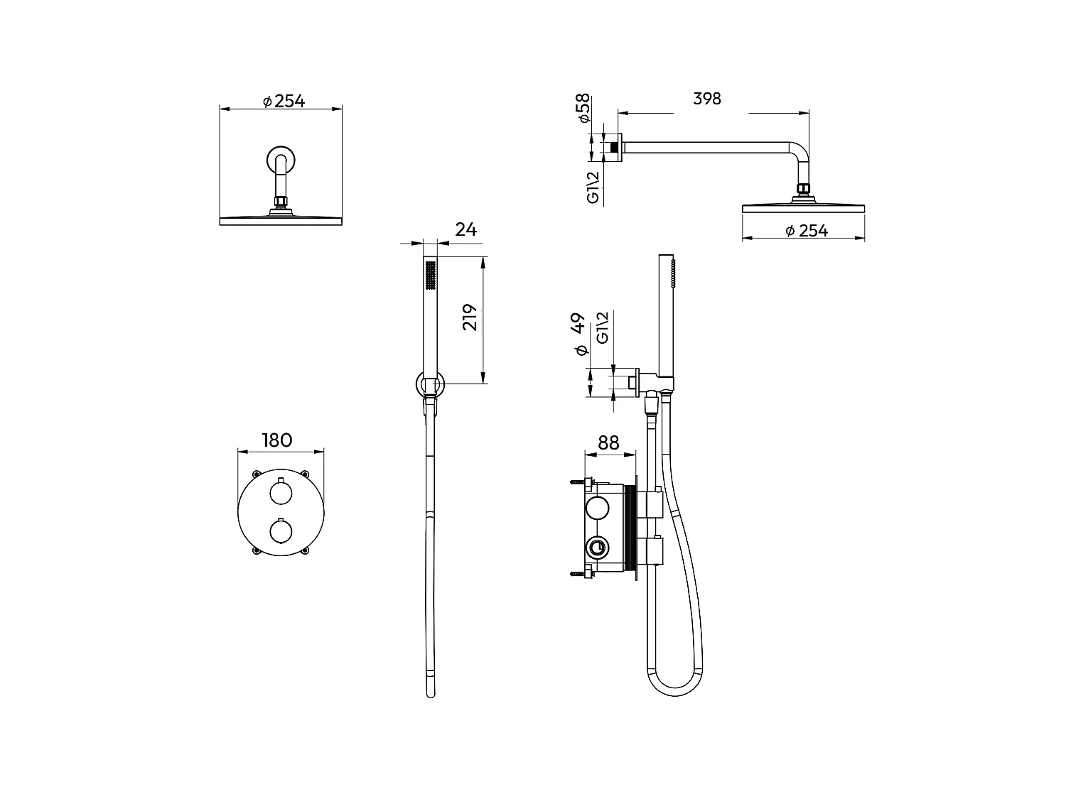 Set de douche encastré LOMAZOO Solara doré