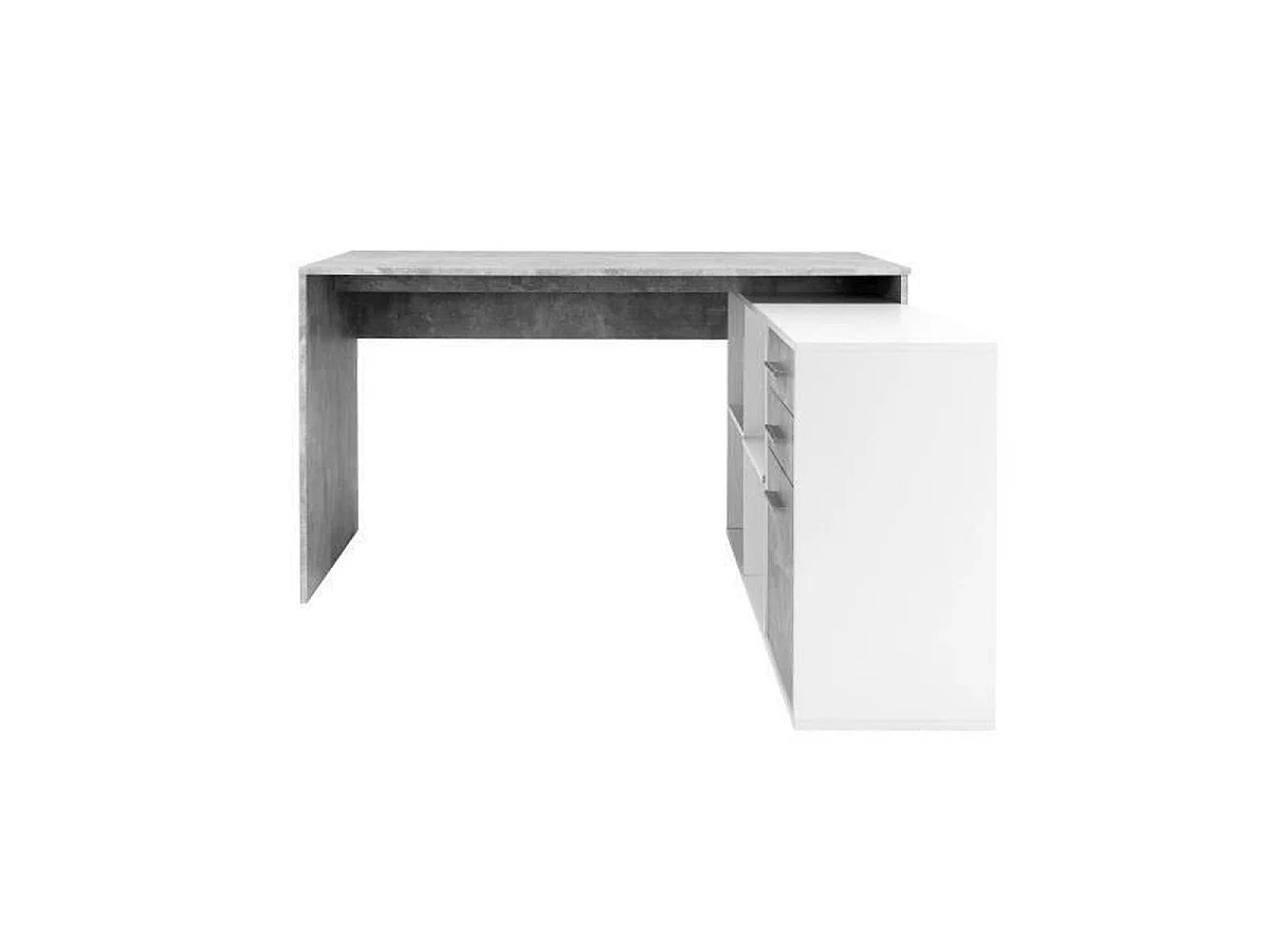 London Hoekbureau met Planken en Laden, Beton/Wit, Omkeerbaar, 136 x 139 x 75 cm
