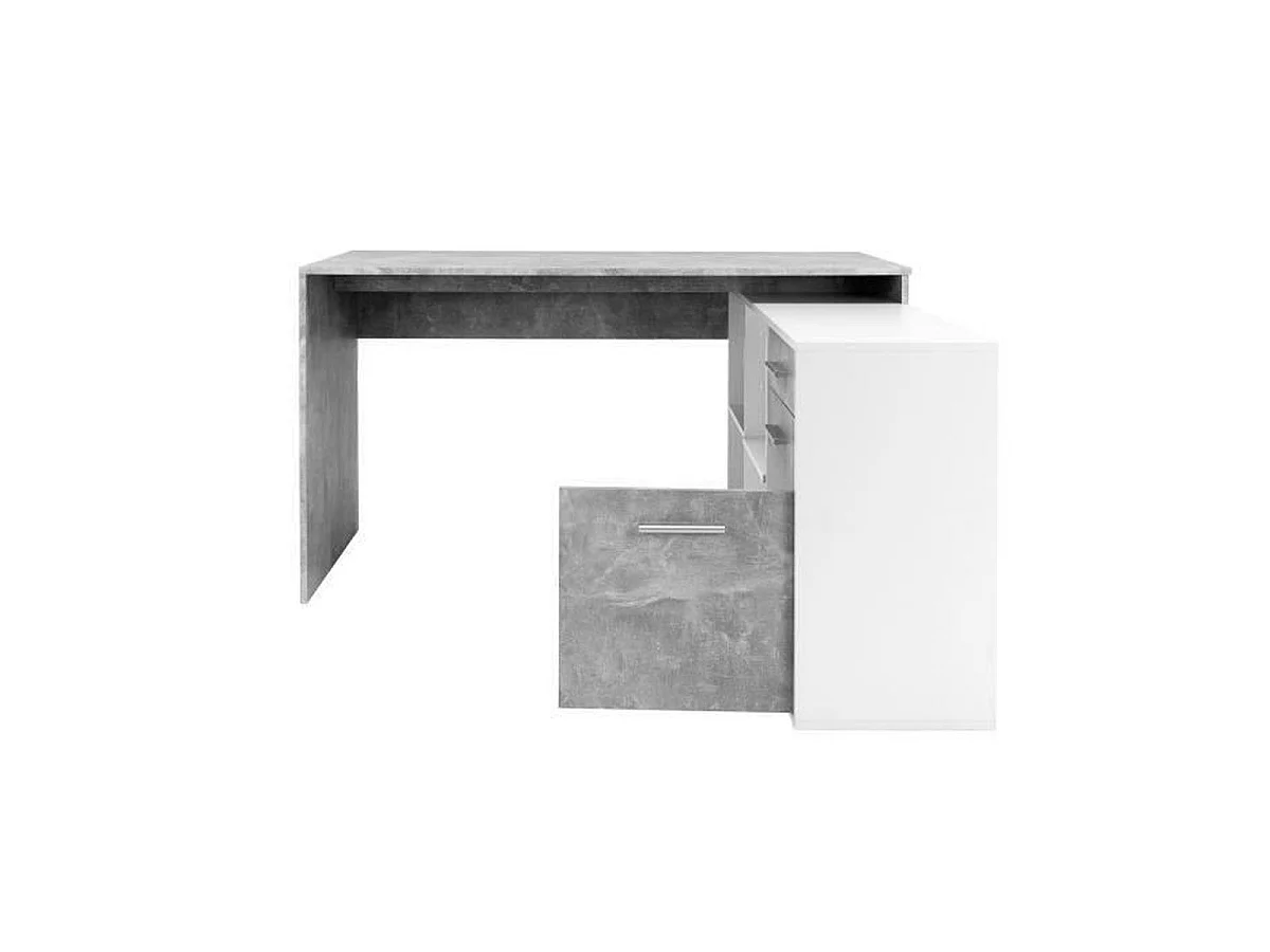London Hoekbureau met Planken en Laden, Beton/Wit, Omkeerbaar, 136 x 139 x 75 cm