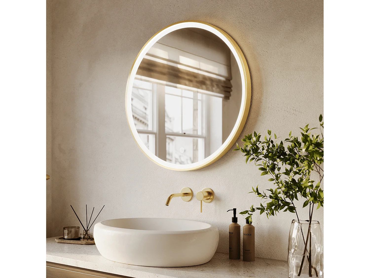 Miroir salle de bain LOMAZOO Miami avec LED 70 cm doré