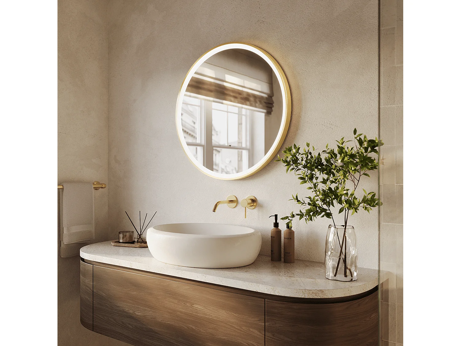 Miroir salle de bain LOMAZOO Miami avec LED 70 cm doré