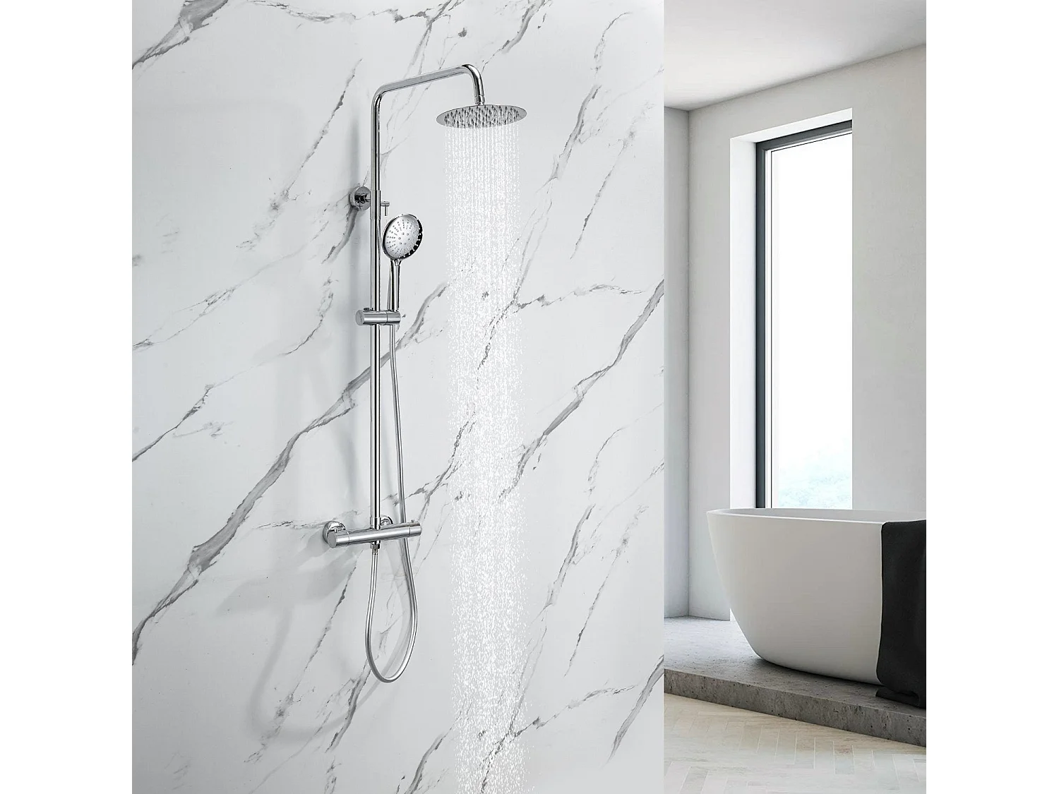 Colonne de douche avec mitigeur thermostatique LOMAZOO  Ariël Chromé