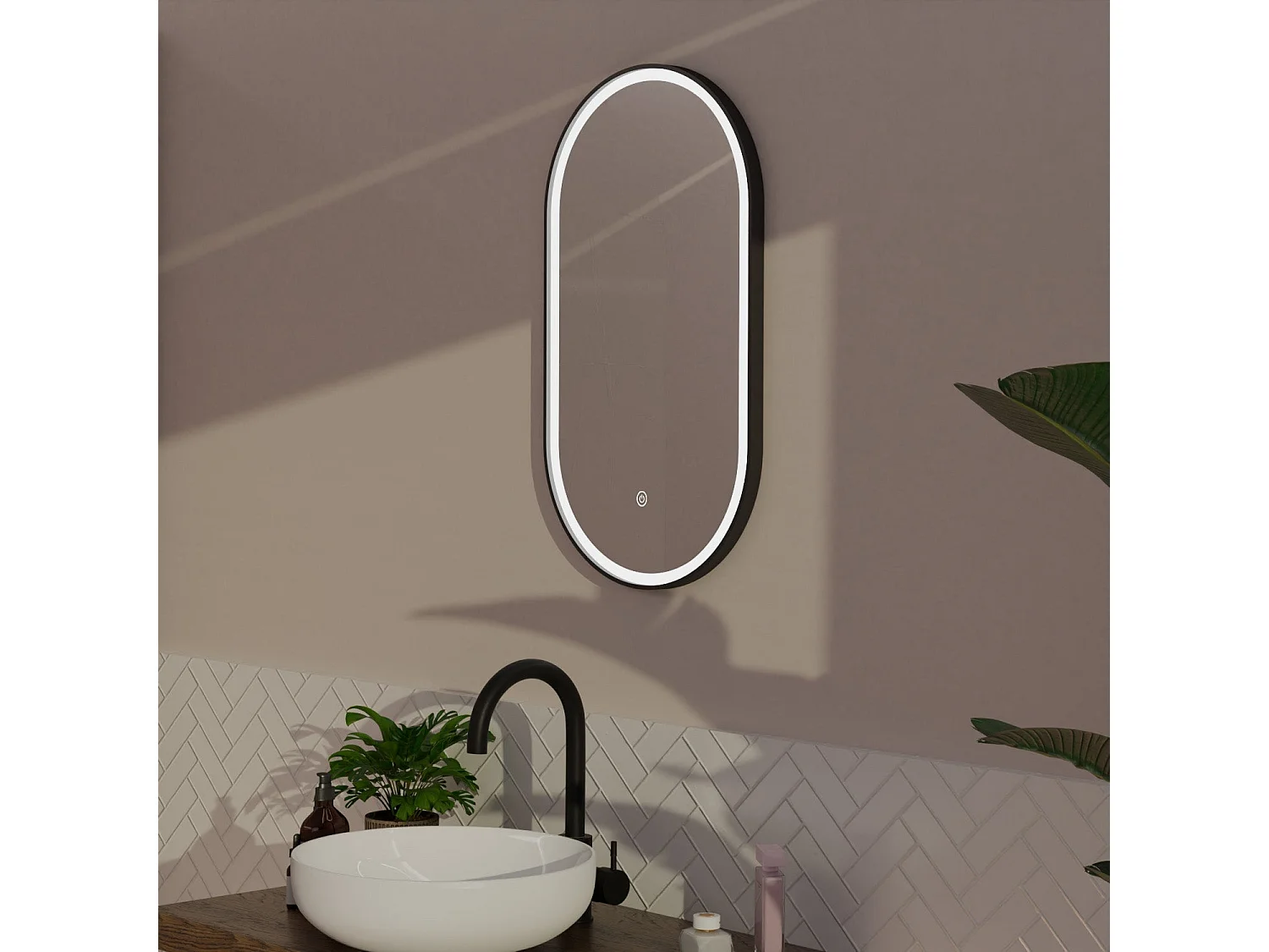 Miroir salle de bain LOMAZOO Frankfurt avec LED 40x70 cm ovale noir