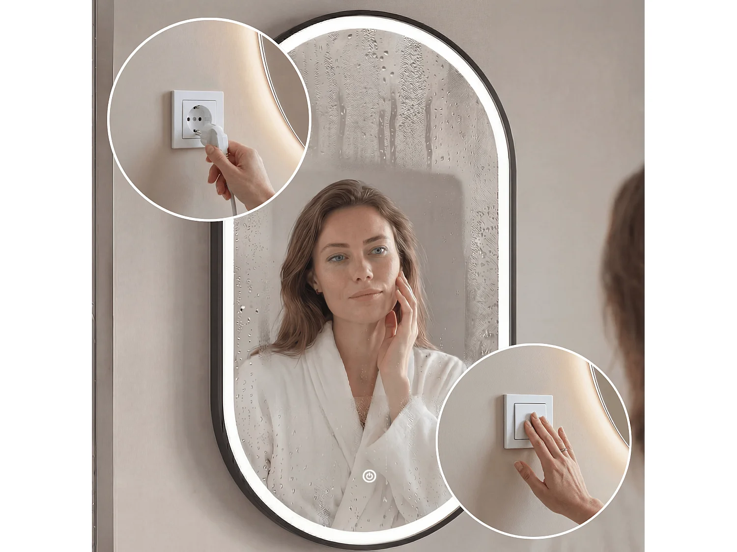 Miroir salle de bain LOMAZOO Frankfurt avec LED 40x70 cm ovale noir