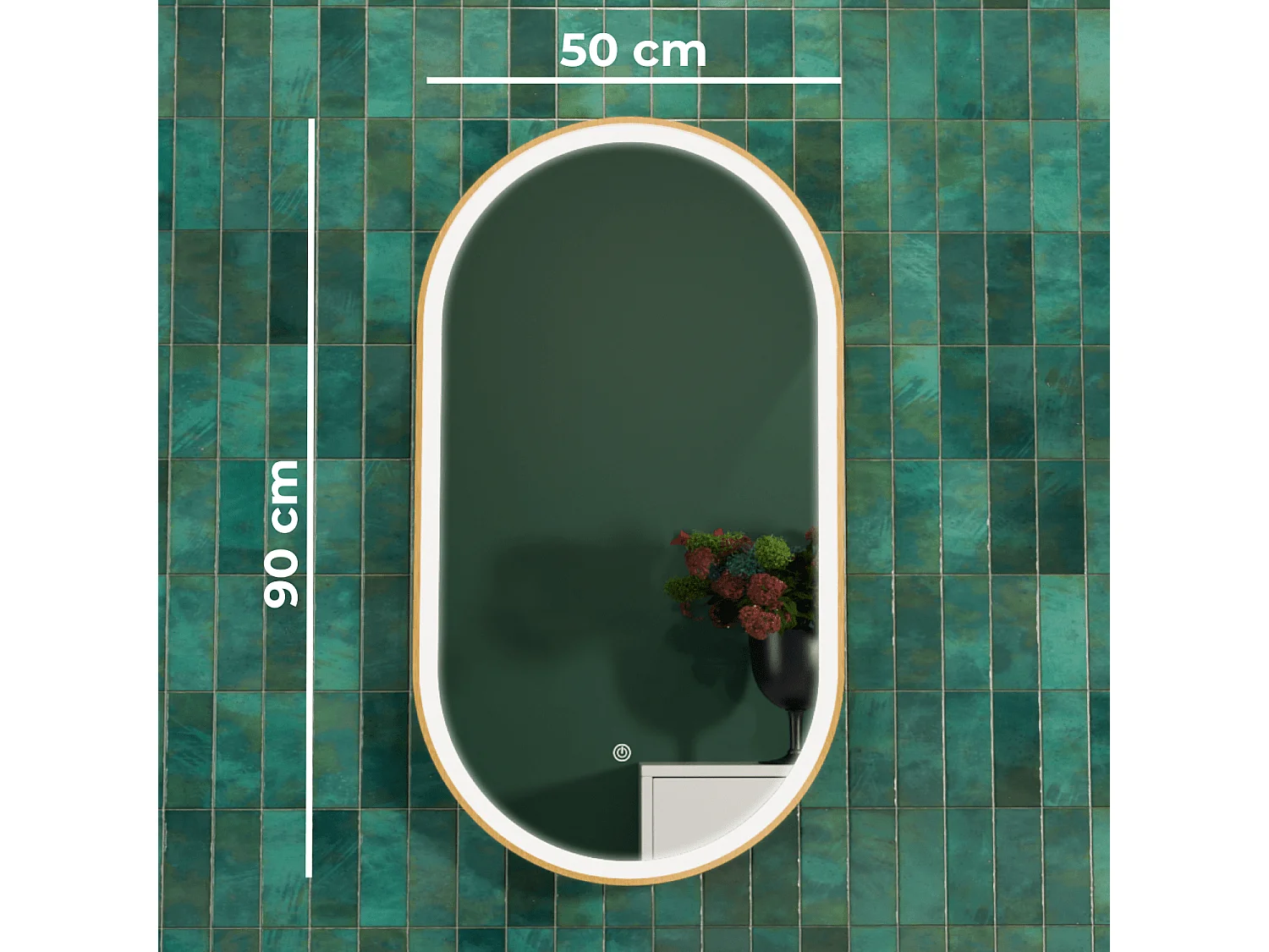 Miroir salle de bain lumineux LED LOMAZOO Hamburg 50x70 cm ovale doré