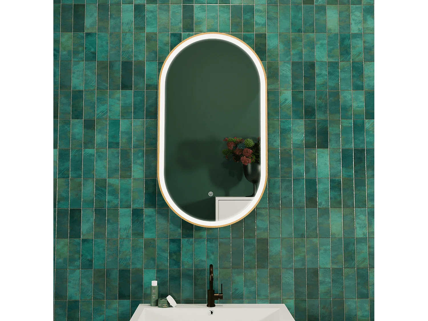 Miroir salle de bain lumineux LED LOMAZOO Hamburg 50x70 cm ovale doré