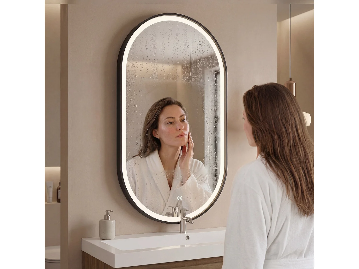 Miroir salle de bain lumineux LED LOMAZOO Leipzig 50x90 cm ovale noir
