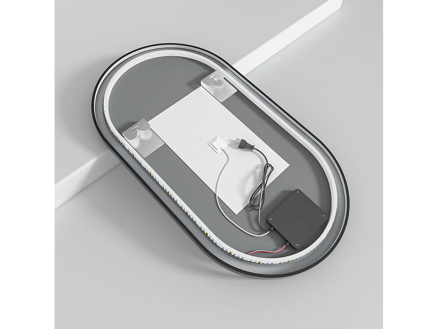 Miroir salle de bain lumineux LED LOMAZOO Leipzig 50x90 cm ovale noir