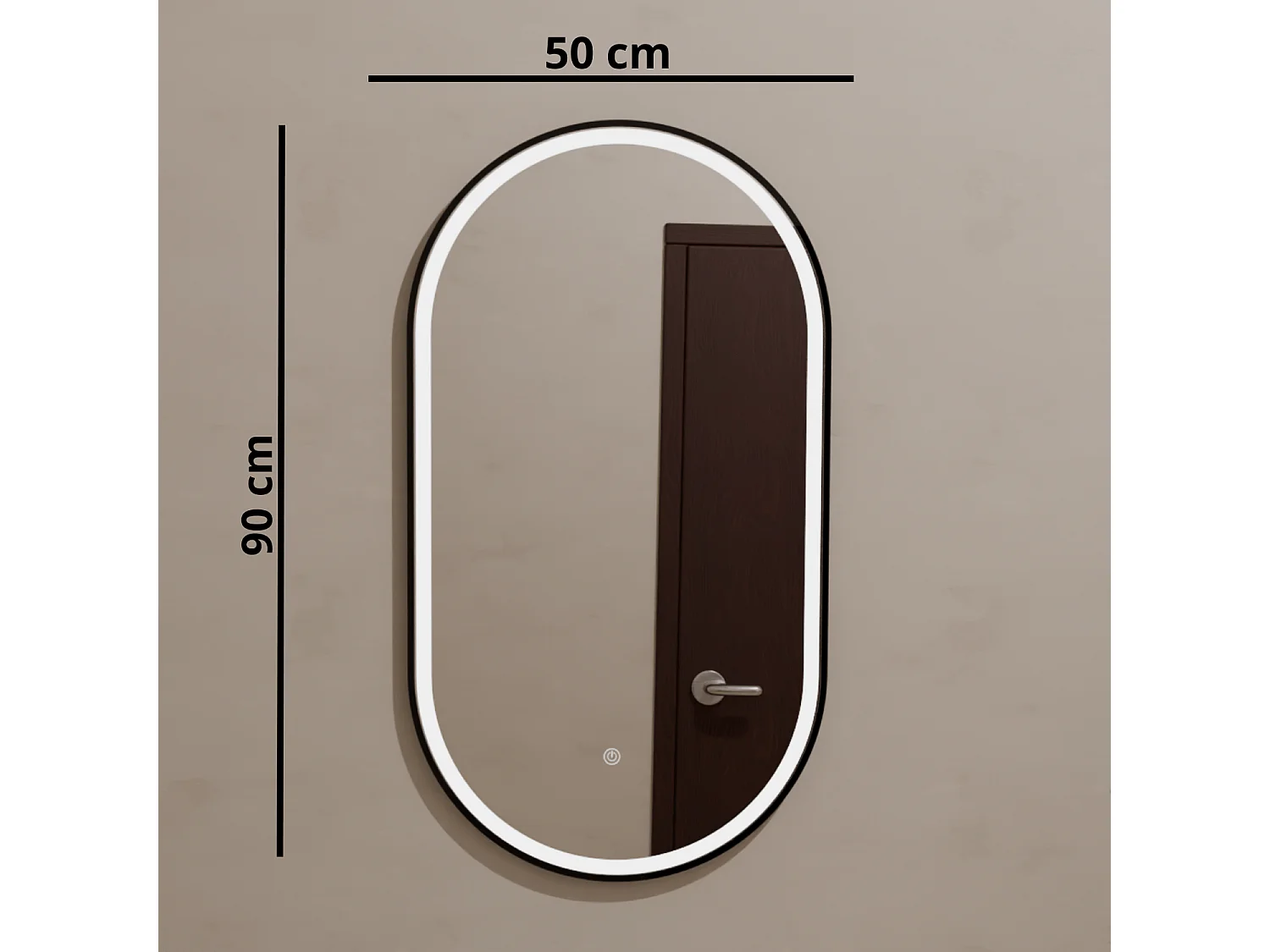 Miroir salle de bain lumineux LED LOMAZOO Leipzig 50x90 cm ovale noir