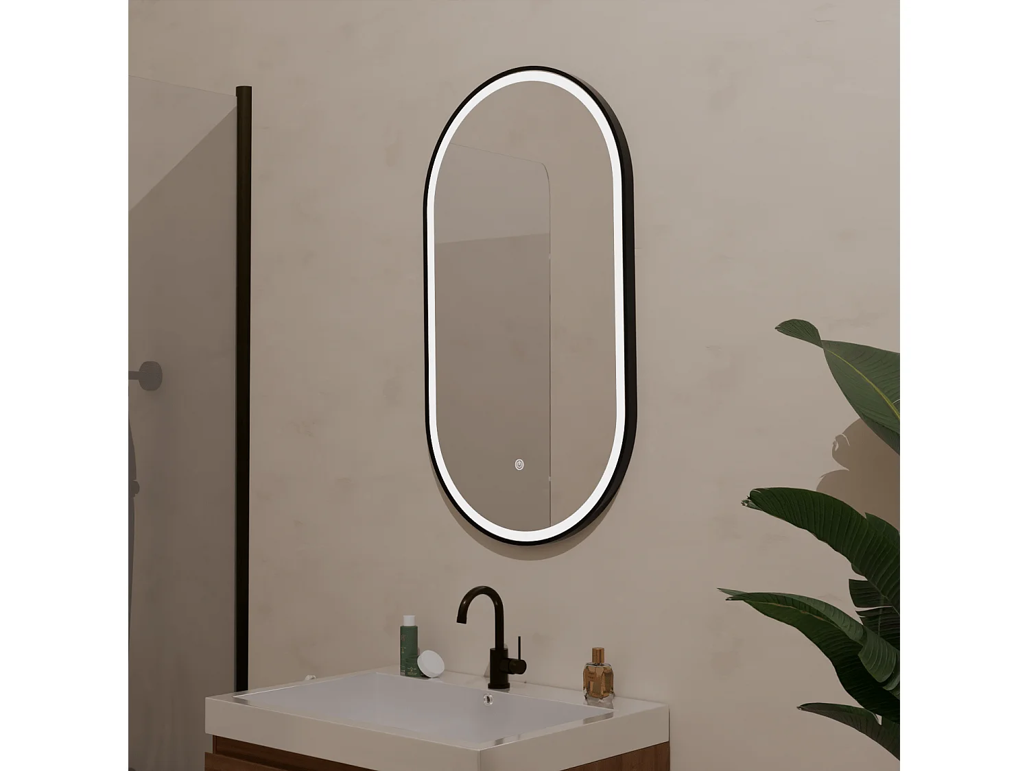 Miroir salle de bain lumineux LED LOMAZOO Leipzig 50x90 cm ovale noir