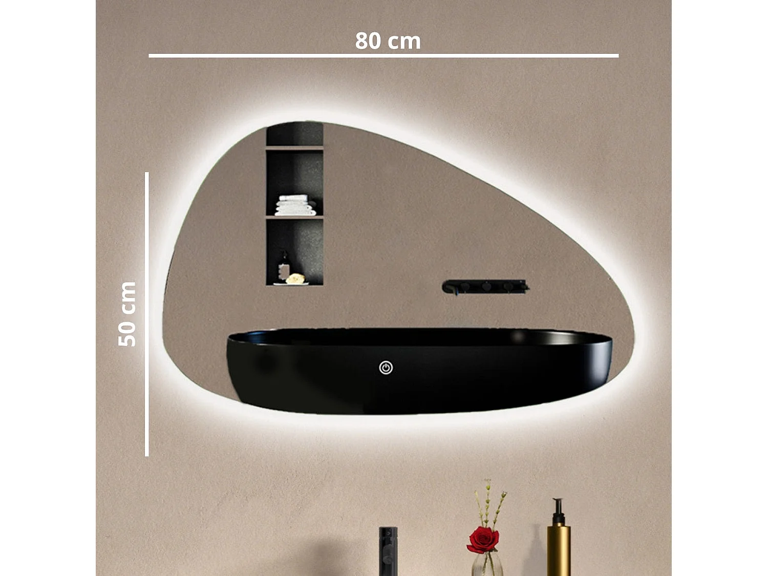 Miroir salle de bain LOMAZOO Bilbao avec LED 80 x 50 cm asymétrique
