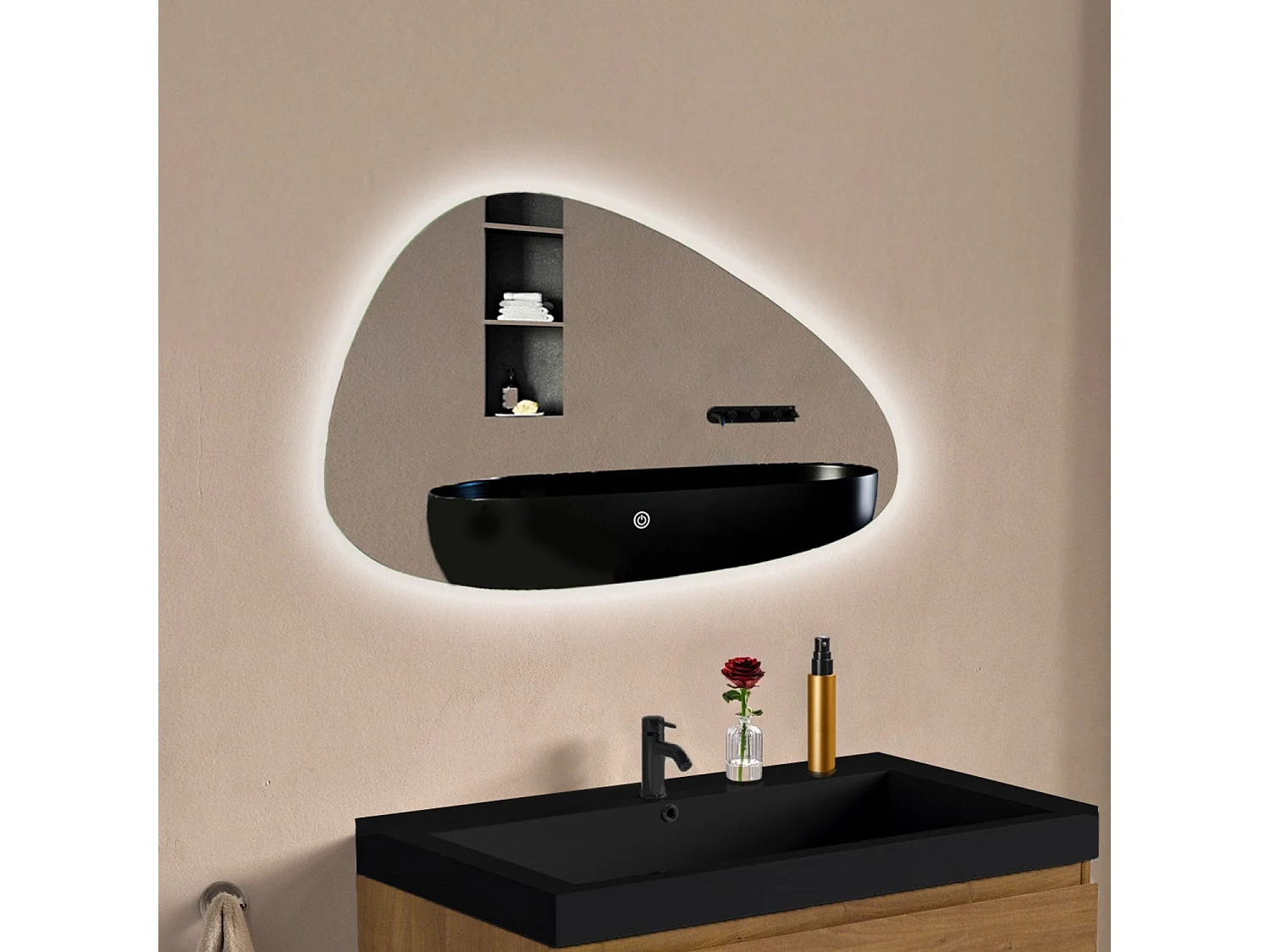 Miroir salle de bain LOMAZOO Bilbao avec LED 80 x 50 cm asymétrique