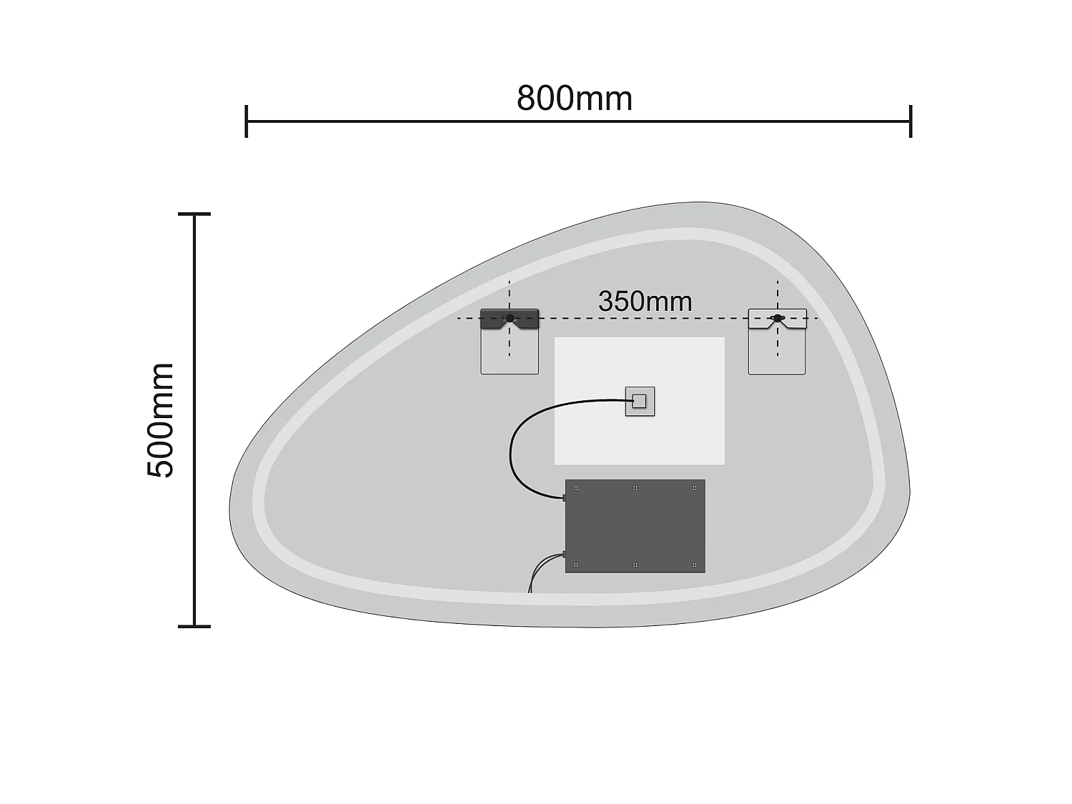 Miroir salle de bain LOMAZOO Bilbao avec LED 80 x 50 cm asymétrique