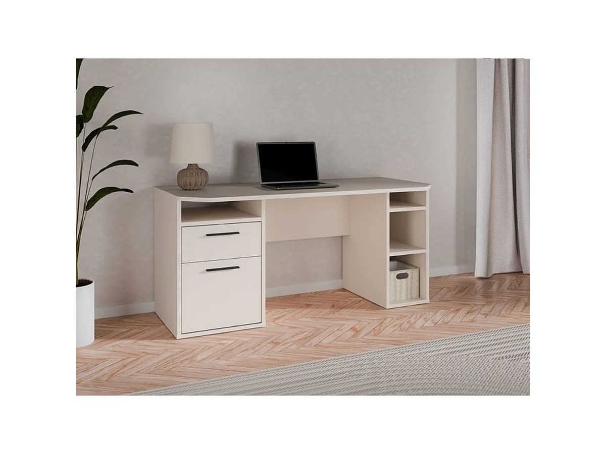 Bureau d'angle TEZAUR, 160 x 72 x 75,7 cm, beige cachemire, rangement à gauche