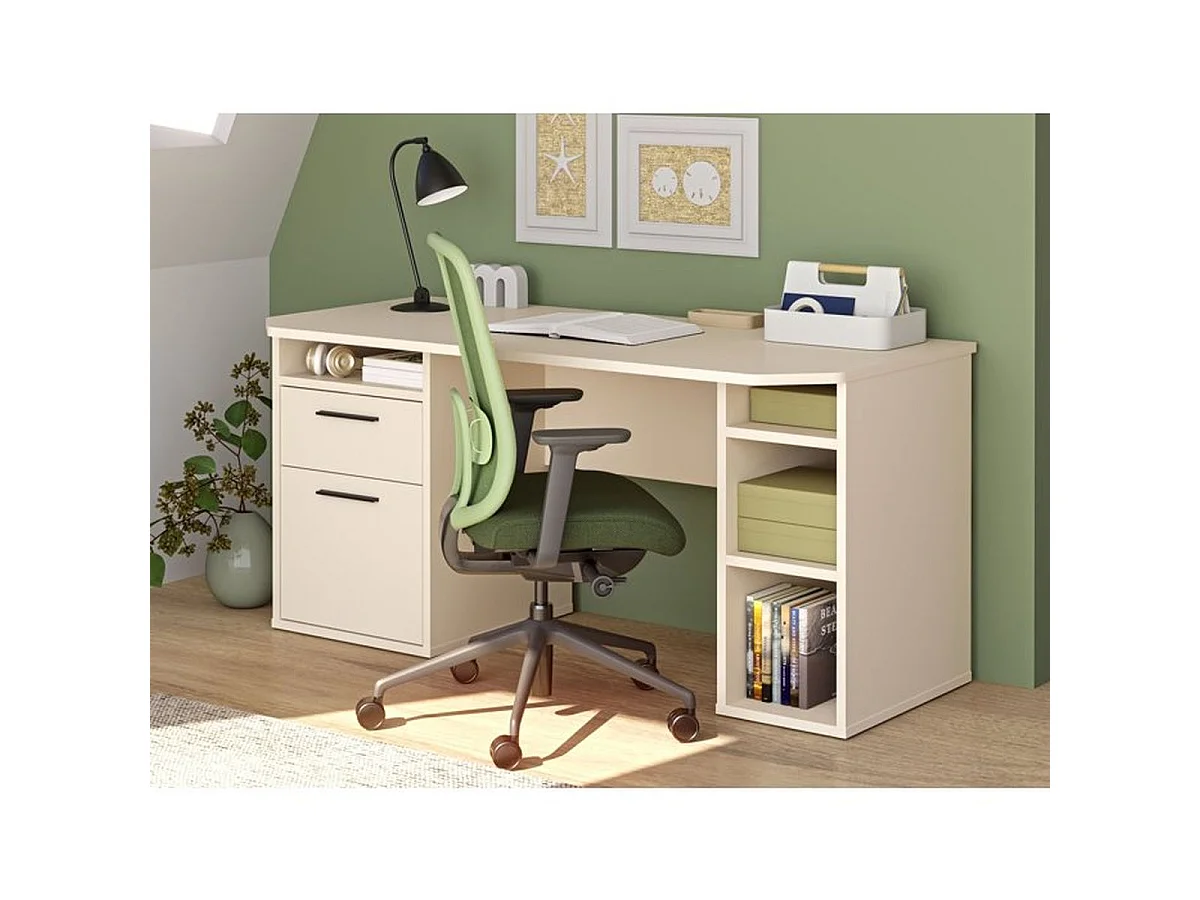 Bureau d'angle TEZAUR, 160 x 72 x 75,7 cm, beige cachemire, rangement à gauche