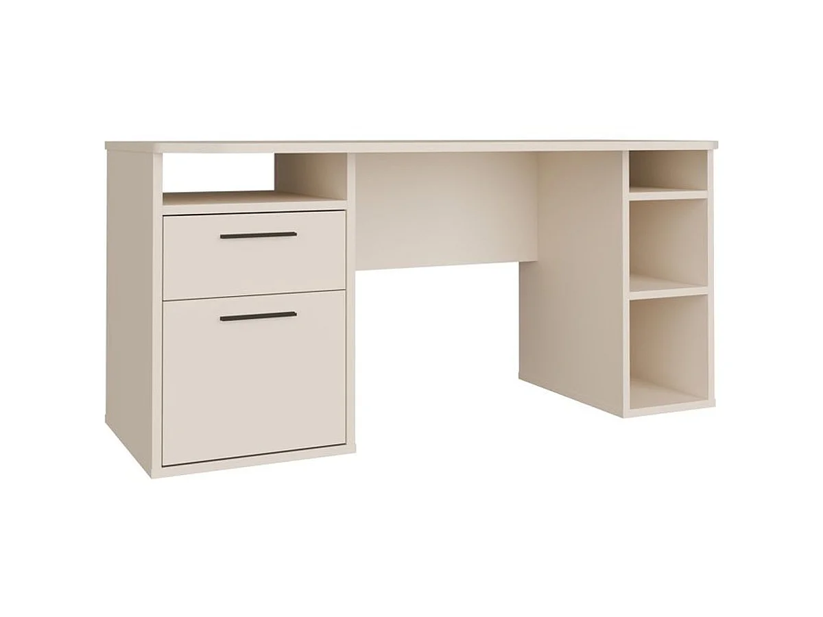 Bureau d'angle TEZAUR, 160 x 72 x 75,7 cm, beige cachemire, rangement à gauche