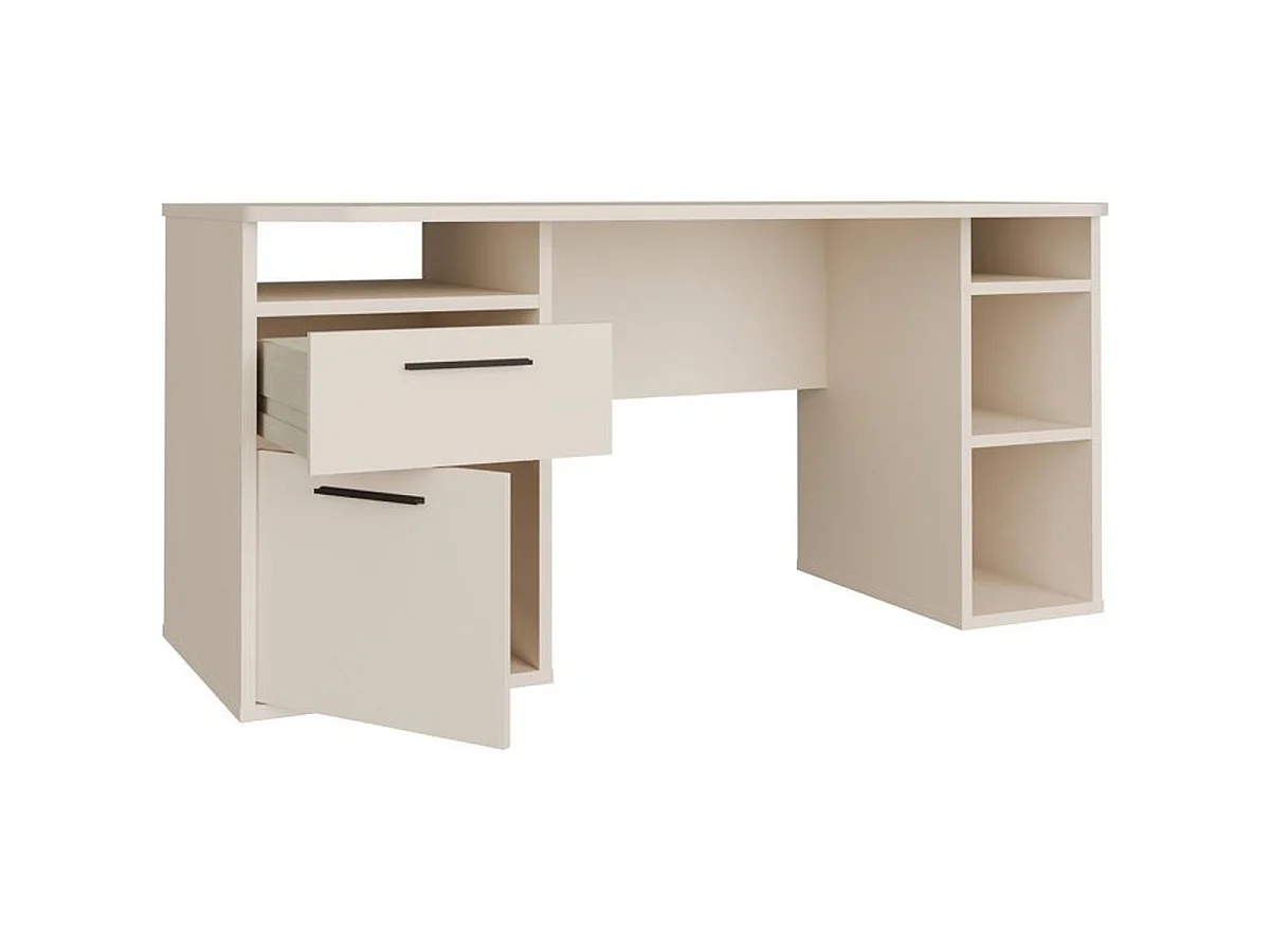 Bureau d'angle TEZAUR, 160 x 72 x 75,7 cm, beige cachemire, rangement à gauche