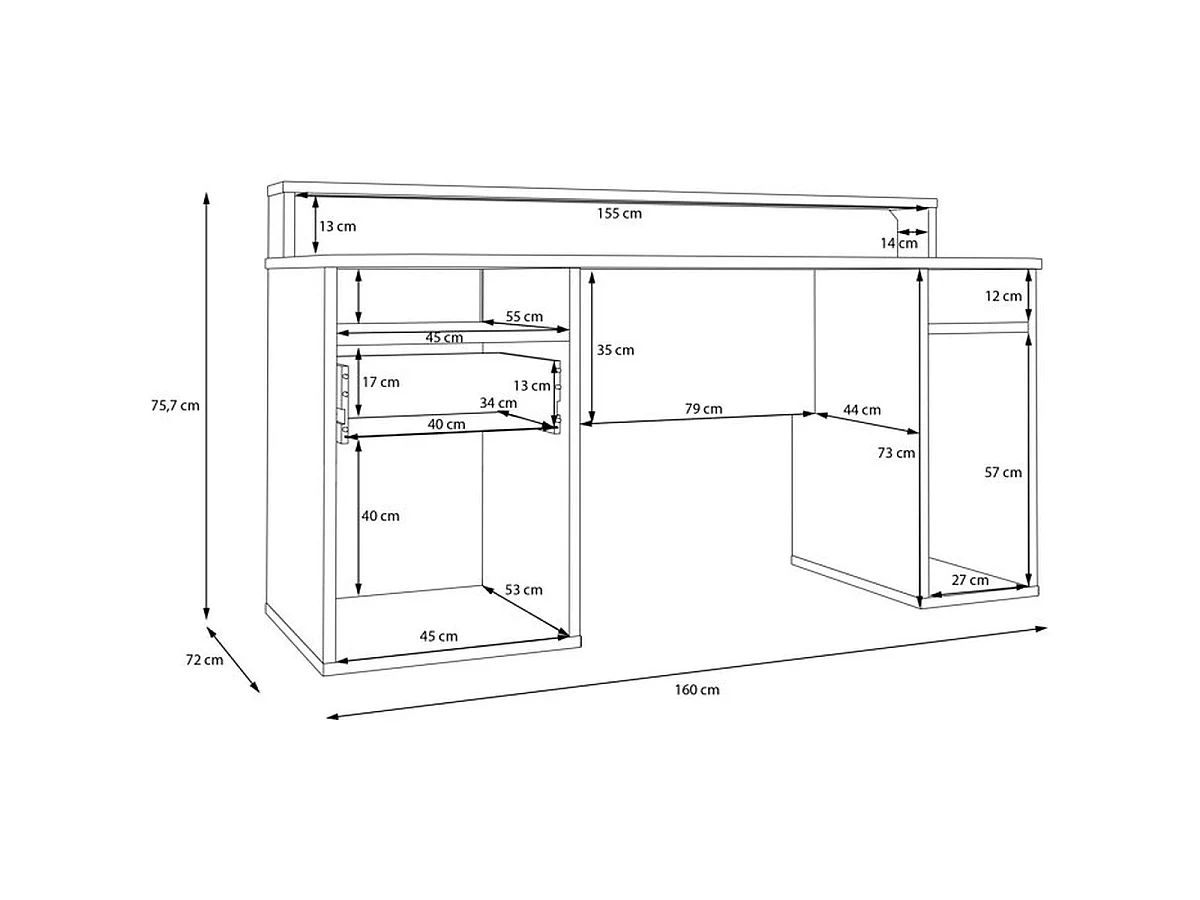 Bureau d'angle TEZAUR, 160 x 72 x 75,7 cm, beige cachemire, rangement à gauche