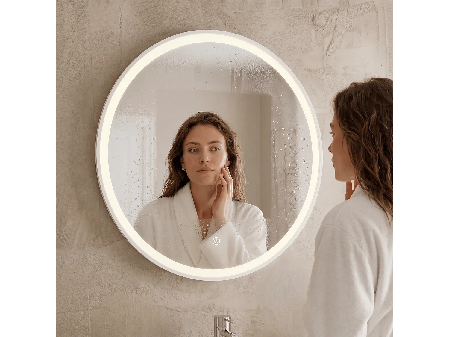 Miroir salle de bain LOMAZOO Helsinki avec LED 70 cm rond Blanc