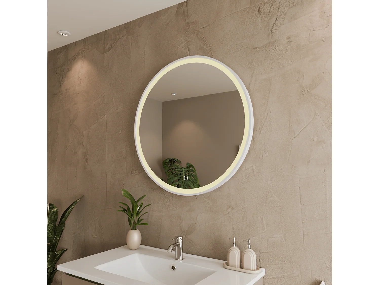 Miroir salle de bain LOMAZOO Helsinki avec LED 70 cm rond Blanc
