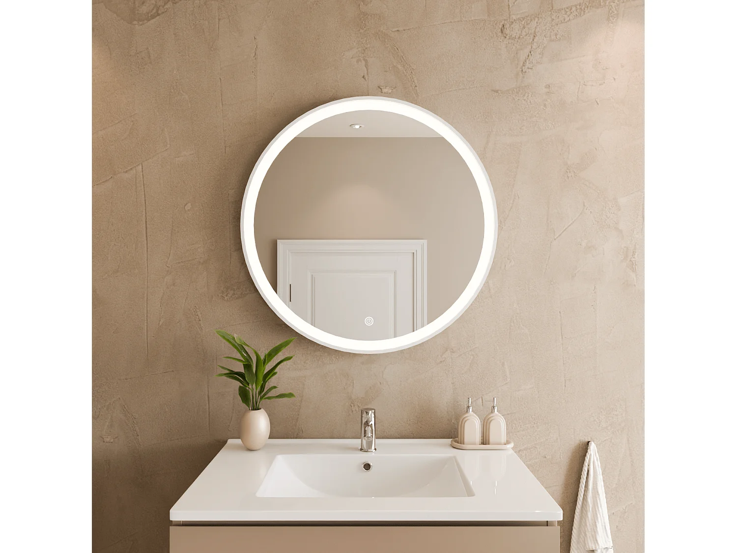 Miroir salle de bain LOMAZOO Helsinki avec LED 70 cm rond Blanc