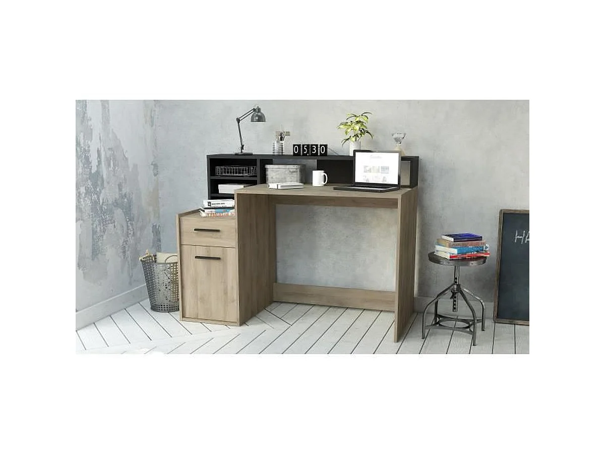 Bureau DELPHI avec rangements, Chêne Kronberg/Noir, L126,2 x P59,8 x H93,5 cm