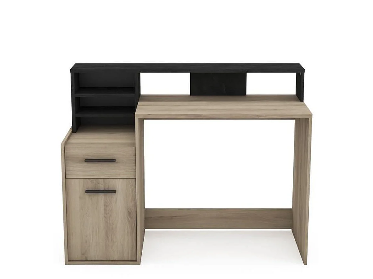 Bureau DELPHI avec rangements, Chêne Kronberg/Noir, L126,2 x P59,8 x H93,5 cm