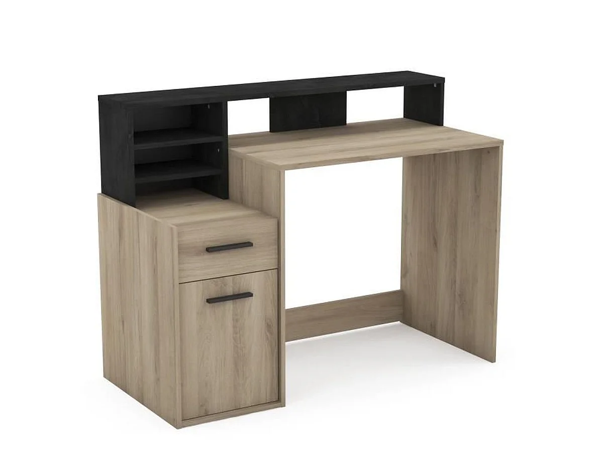 Bureau DELPHI avec rangements, Chêne Kronberg/Noir, L126,2 x P59,8 x H93,5 cm