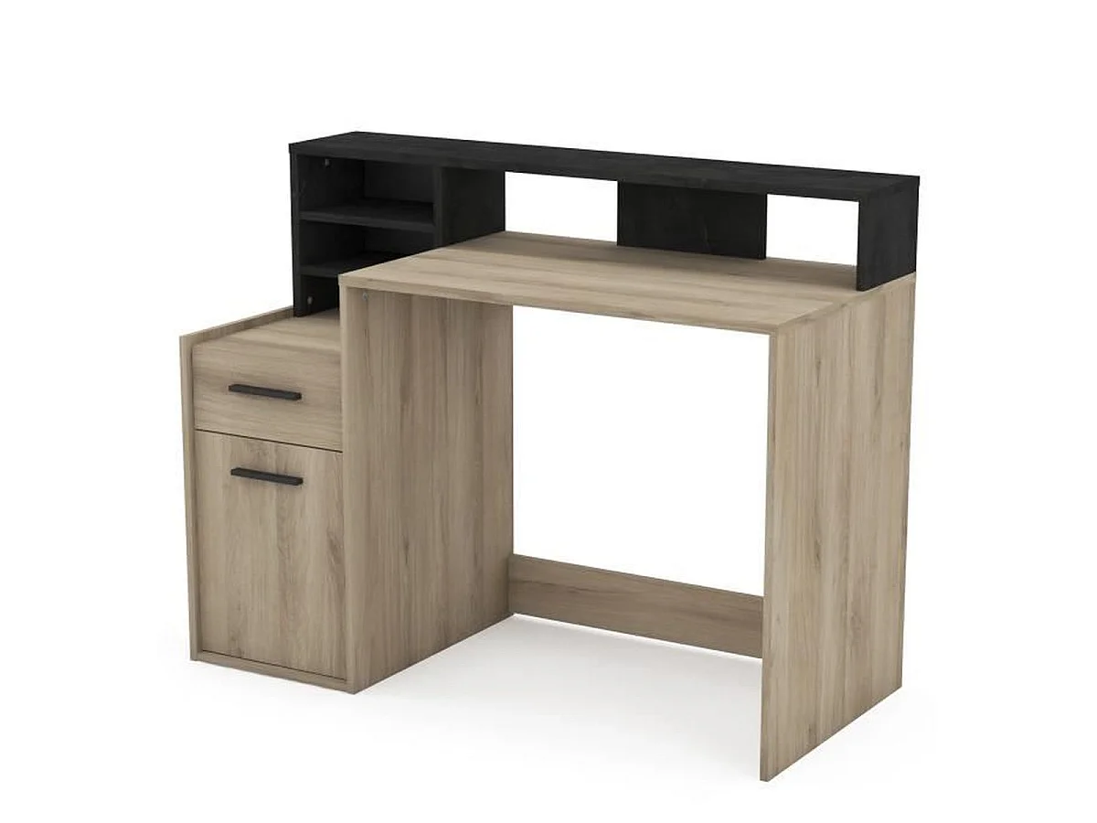 Bureau DELPHI avec rangements, Chêne Kronberg/Noir, L126,2 x P59,8 x H93,5 cm