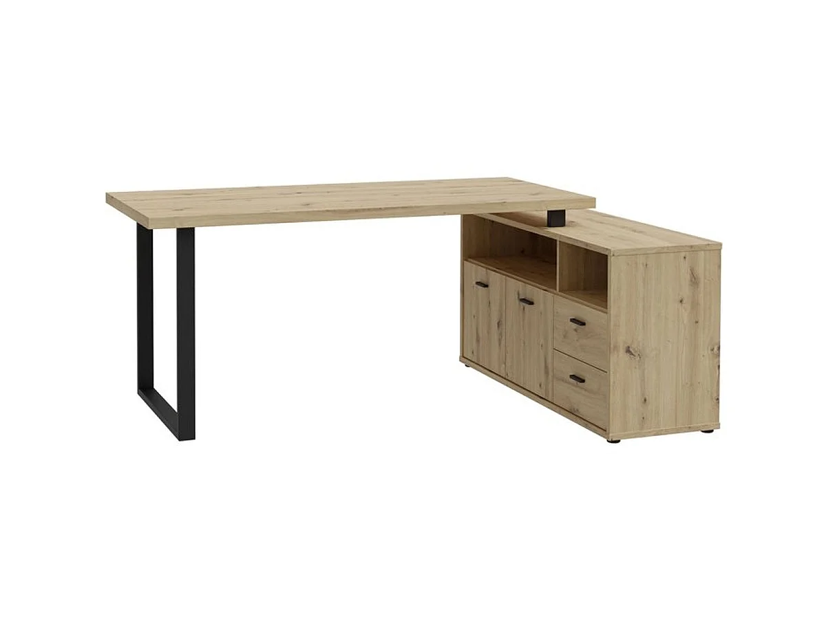 Bureau d'angle GOLDSBORO en décor chêne artisan et métal noir - 124,2 x 181,5 x 74,1 cm