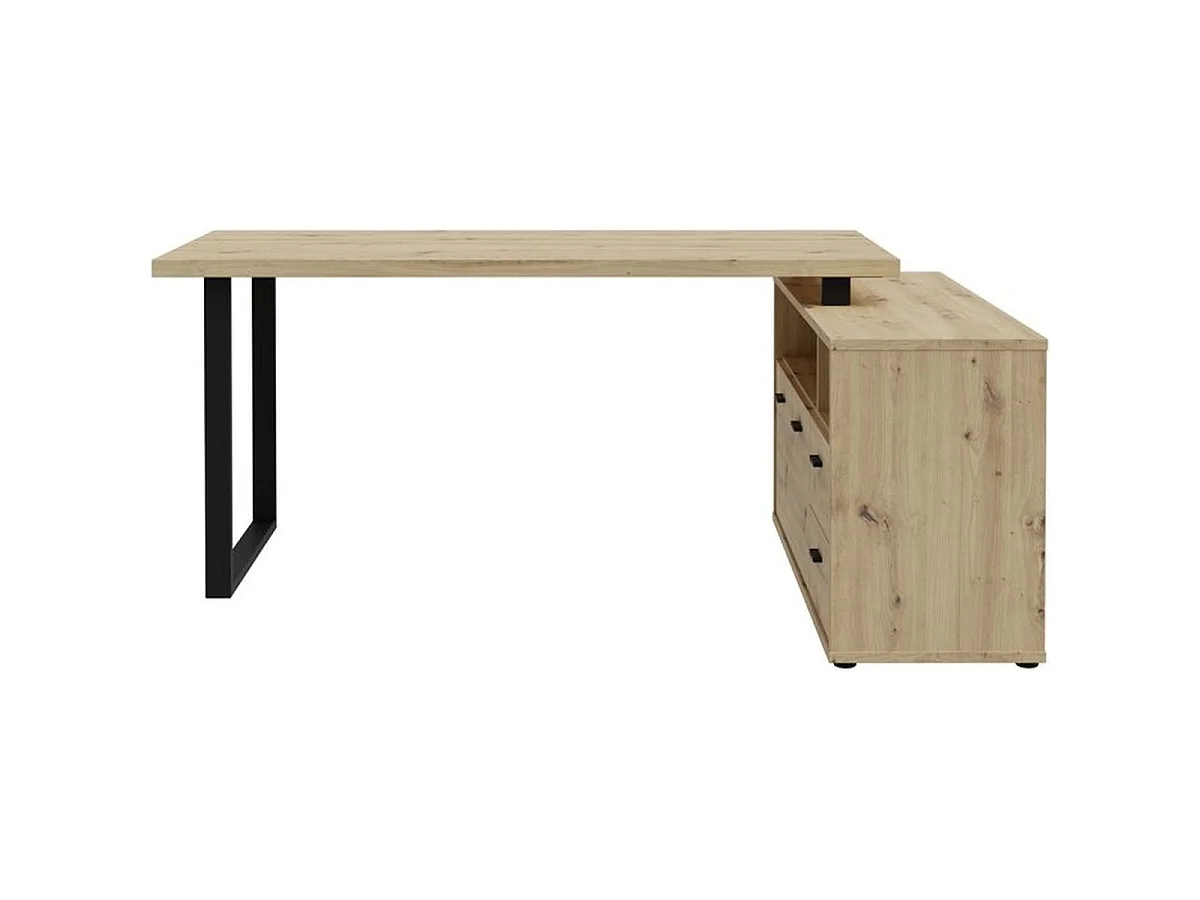 Bureau d'angle GOLDSBORO en décor chêne artisan et métal noir - 124,2 x 181,5 x 74,1 cm