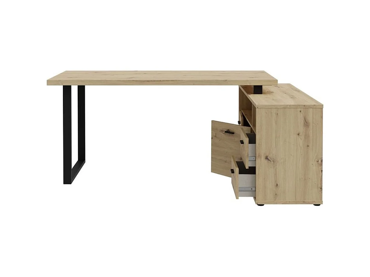 Bureau d'angle GOLDSBORO en décor chêne artisan et métal noir - 124,2 x 181,5 x 74,1 cm
