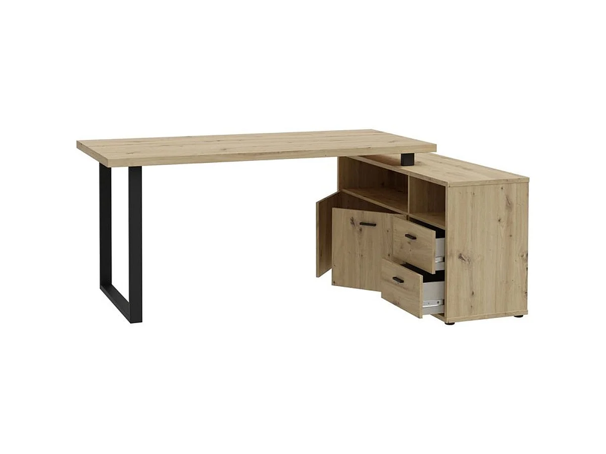 Bureau d'angle GOLDSBORO en décor chêne artisan et métal noir - 124,2 x 181,5 x 74,1 cm