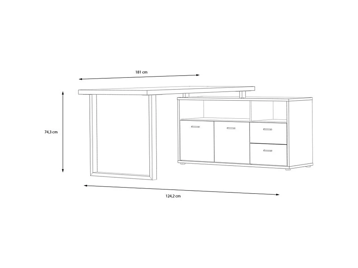 Bureau d'angle GOLDSBORO en décor chêne artisan et métal noir - 124,2 x 181,5 x 74,1 cm