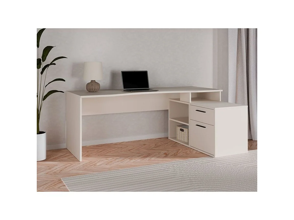 Bureau d'angle en L FORTE TEZAUR 200 cm Cashmere Beige avec module de rangement