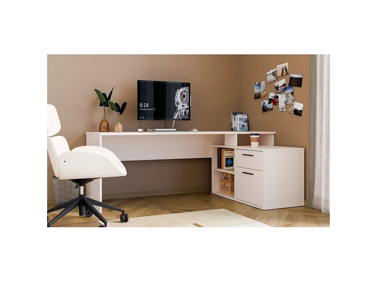 Bureau d'angle en L FORTE TEZAUR 200 cm Cashmere Beige avec module de rangement