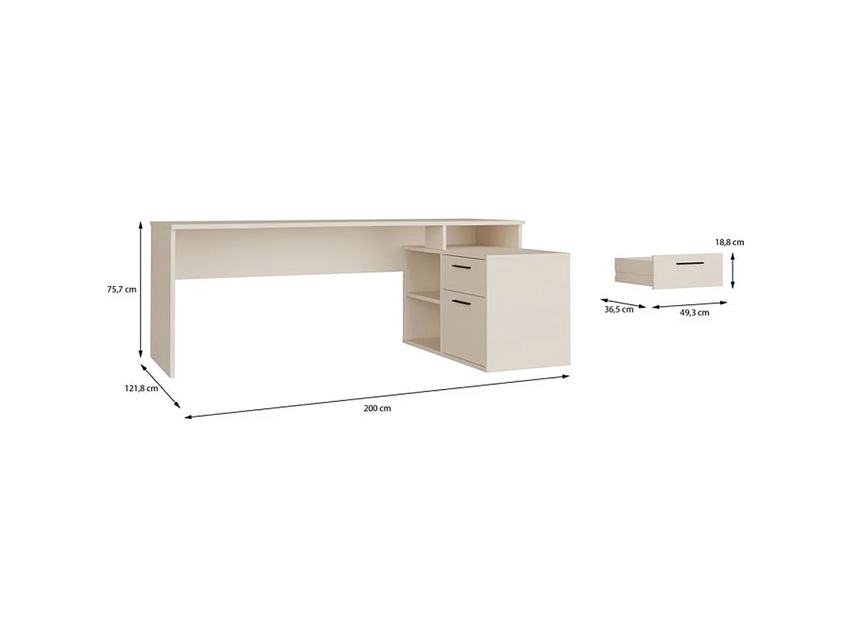 Bureau d'angle en L FORTE TEZAUR 200 cm Cashmere Beige avec module de rangement