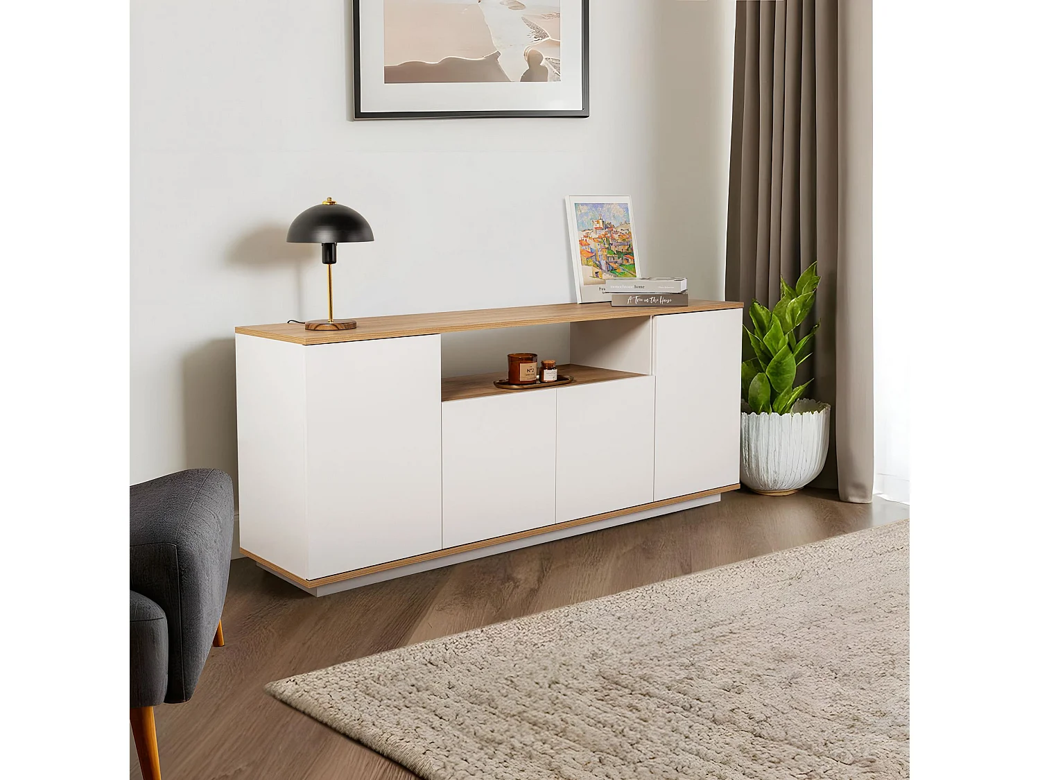 "Arista" Träskskåp - Vit / Cadiz Ek - 180 x 44,5 x 75 cm - Modern Stil