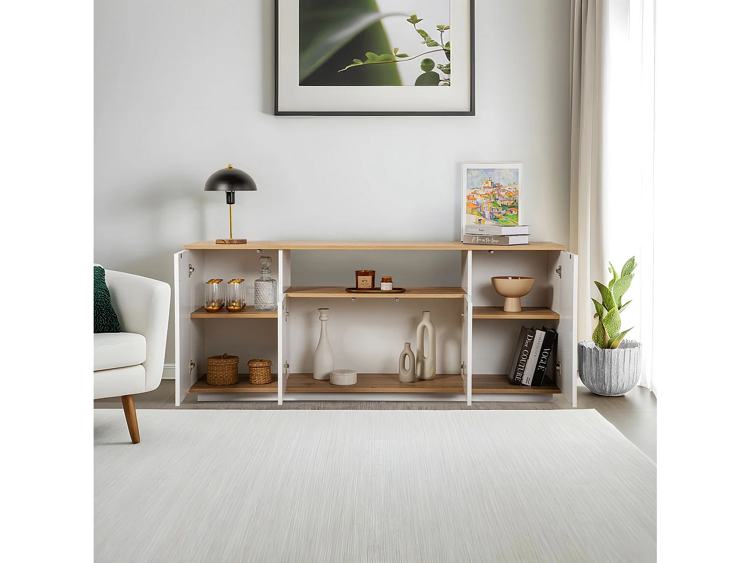 "Arista" Träskskåp - Vit / Cadiz Ek - 180 x 44,5 x 75 cm - Modern Stil