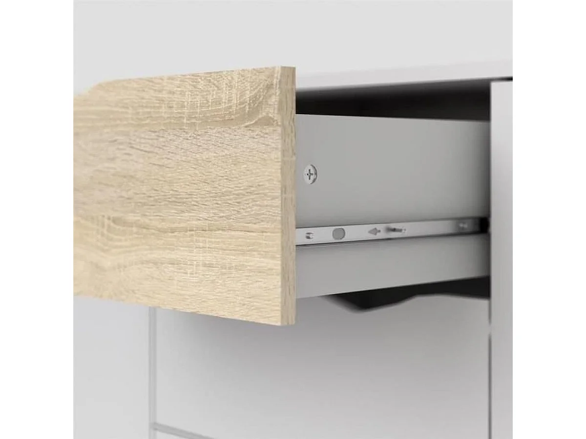 Buffet 3 portes, 3 tiroirs blanc et décor chêne L195,7 cm - BILLUND
