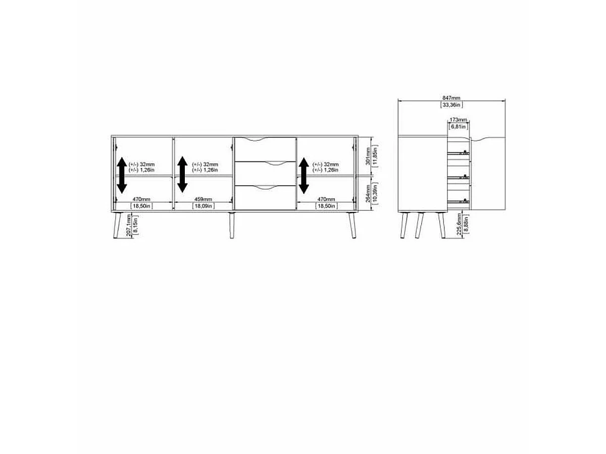 Buffet 3 portes, 3 tiroirs blanc et décor chêne L195,7 cm - BILLUND