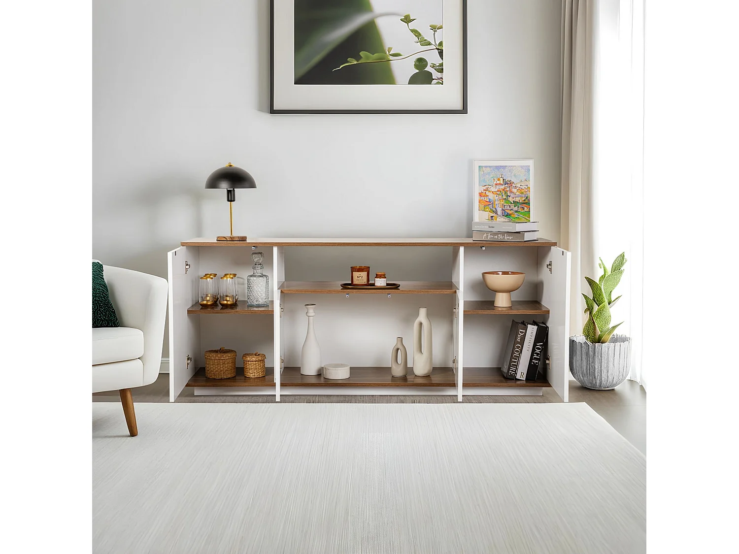 Modern Vit Trä Sideboard "Arista" 180x44x75 cm - Elegant Design för Vardagsrum, Sovrum, Hall
