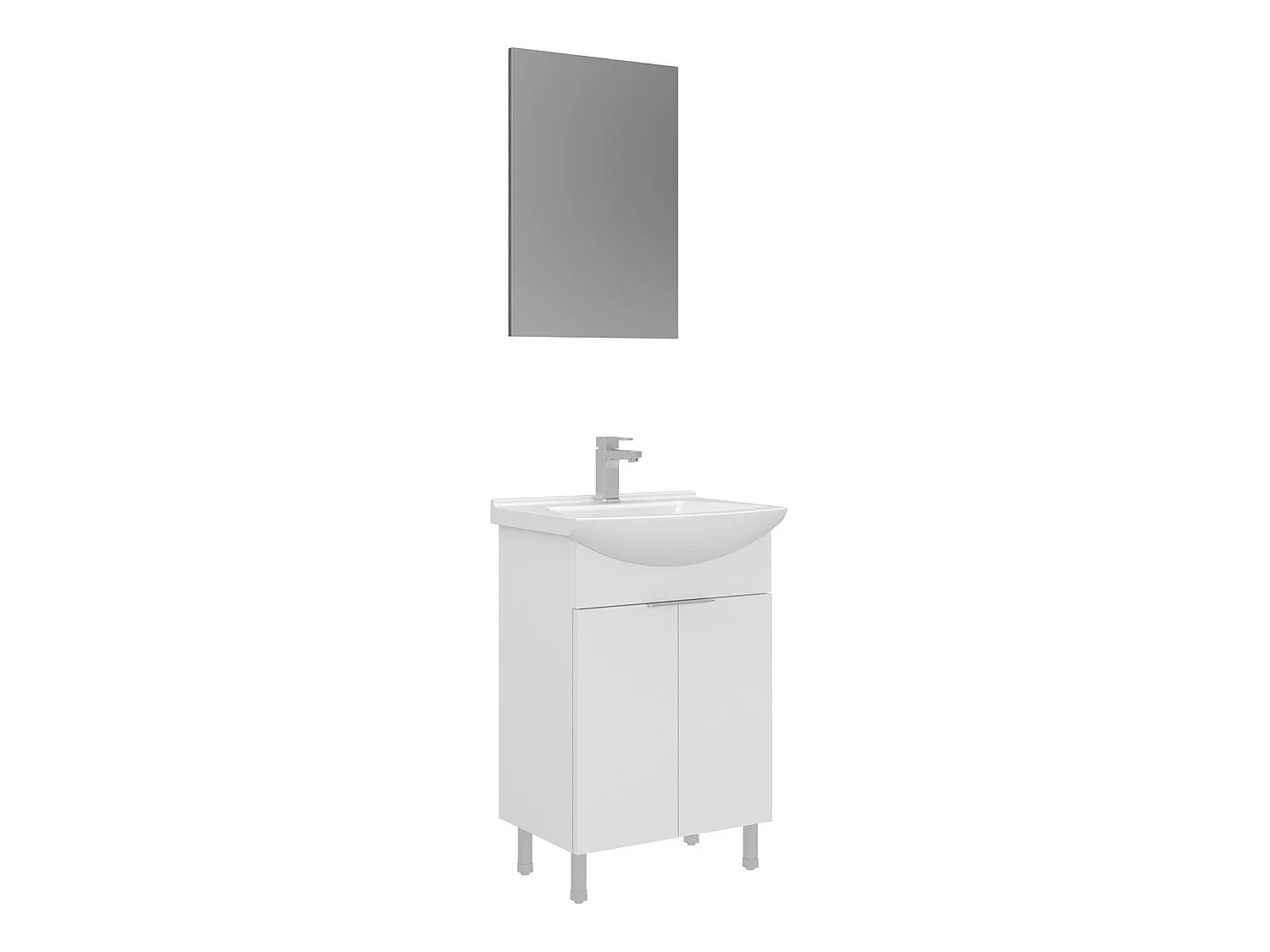 Wastafelmeubel met spiegel (2-delig) "Purus 55" - 55 x 2 x 83 cm - Wit