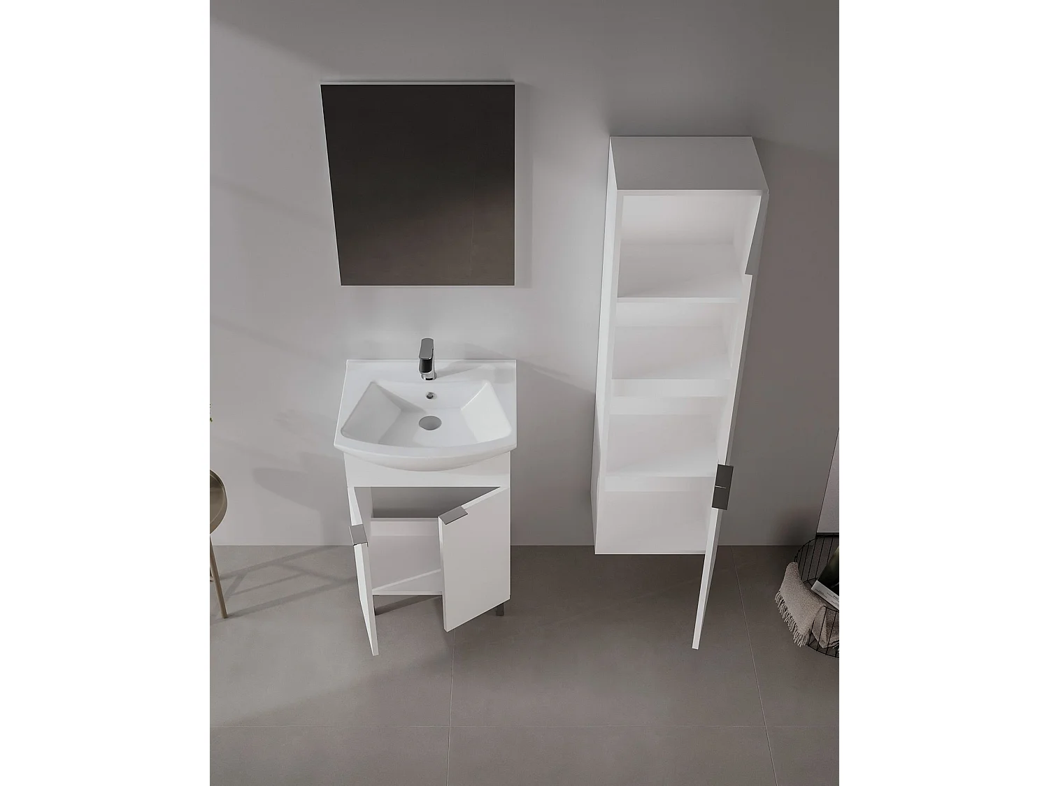 Wastafelmeubel met spiegel (2-delig) "Purus 55" - 55 x 2 x 83 cm - Wit