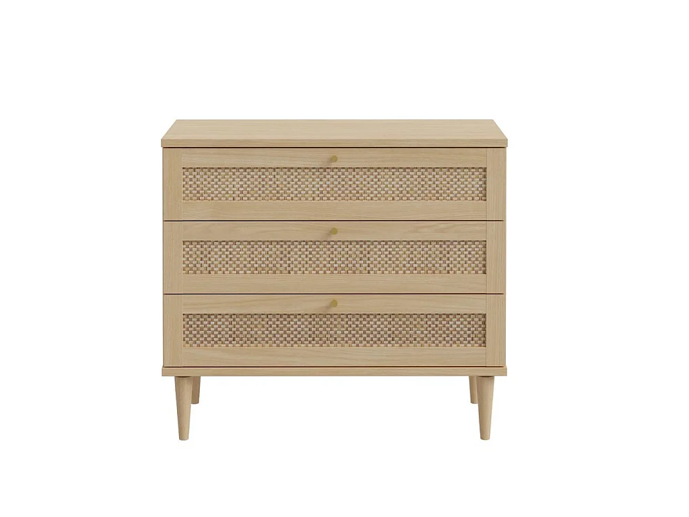 Cassettiera Livia 3 cassetti in rovere con dettagli effetto Rattan 90.4x41.4x80H