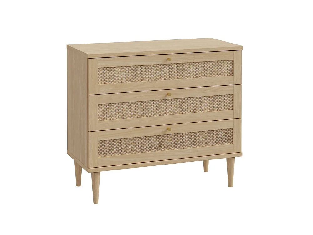Cassettiera Livia 3 cassetti in rovere con dettagli effetto Rattan 90.4x41.4x80H