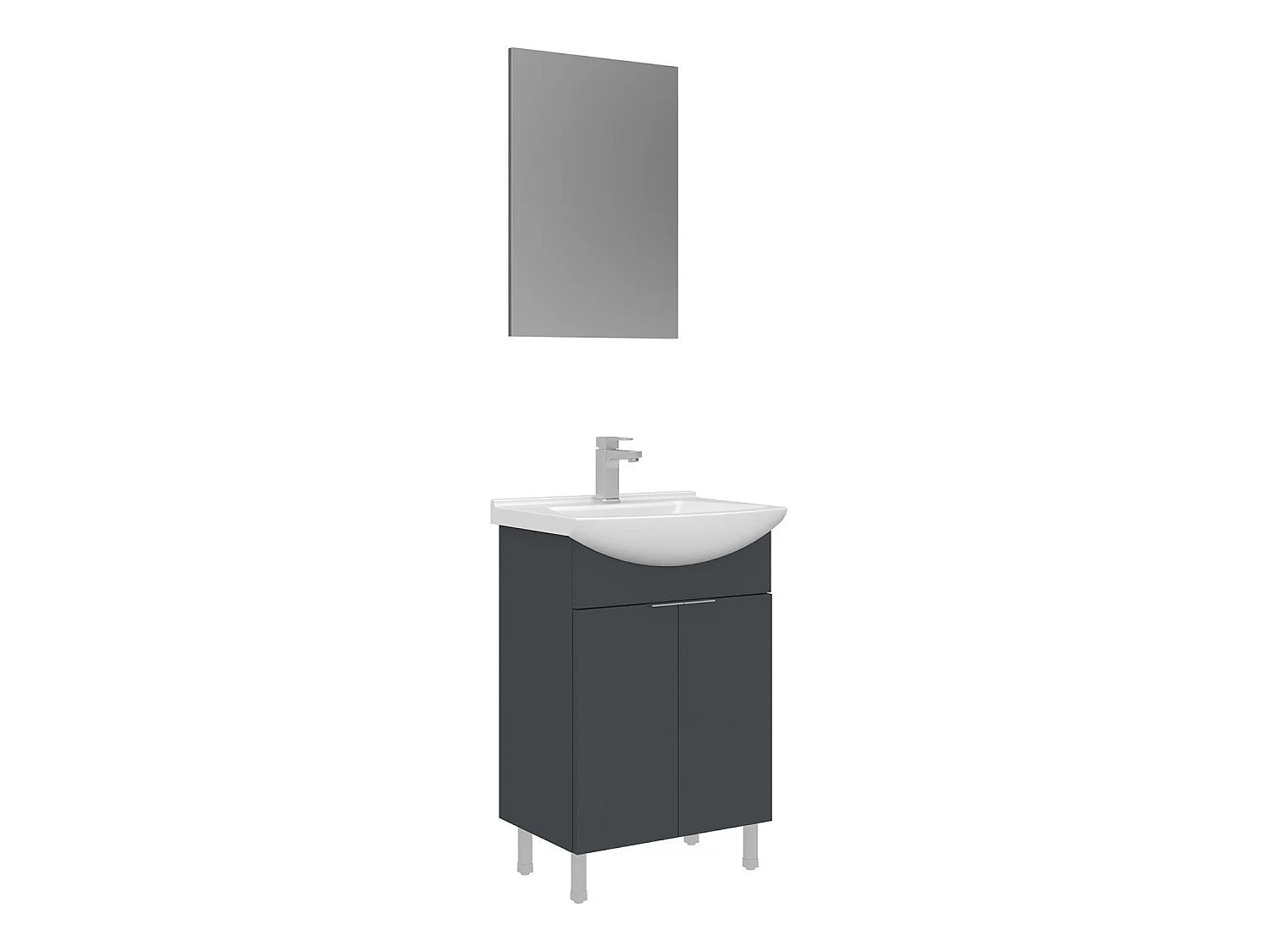 Wastafelmeubel met spiegel (2-delig) "Purus 55" - 55 x 2 x 83 cm - Mat antraciet