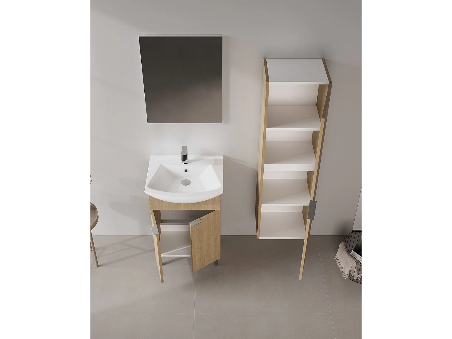 Wastafelmeubel met spiegel (2-delig) "Purus 55" - 55 x 2 x 83 cm - eiken