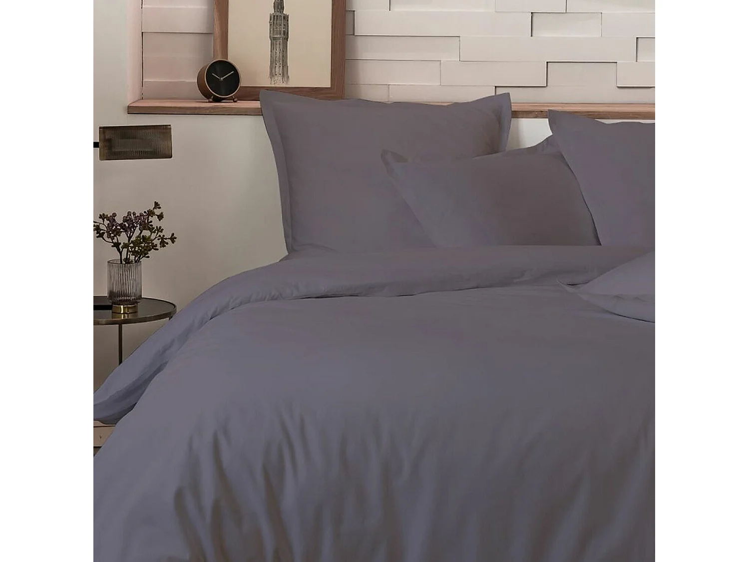 Parure Housse De Couette 100% Percale De Coton Gris