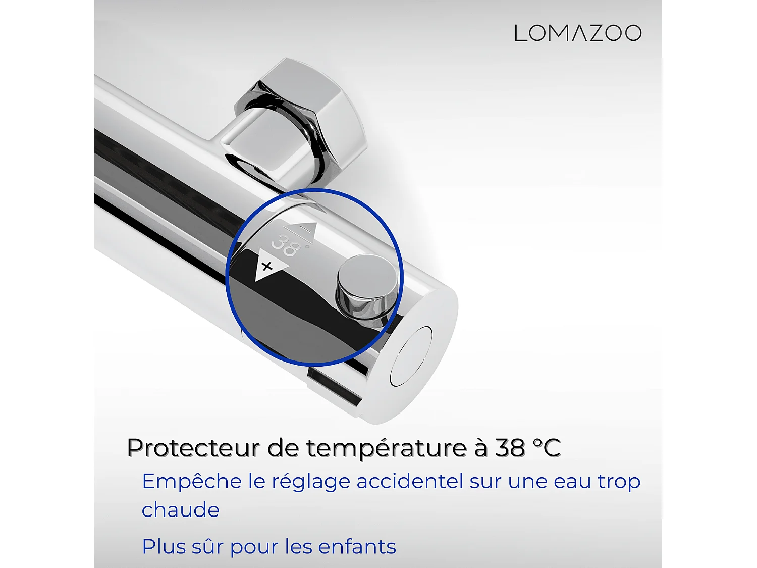 Mitigeur de douche thermostatique chromé - Entraxe 15 cm - avec bouton de sécurité 38C LOMAZOO